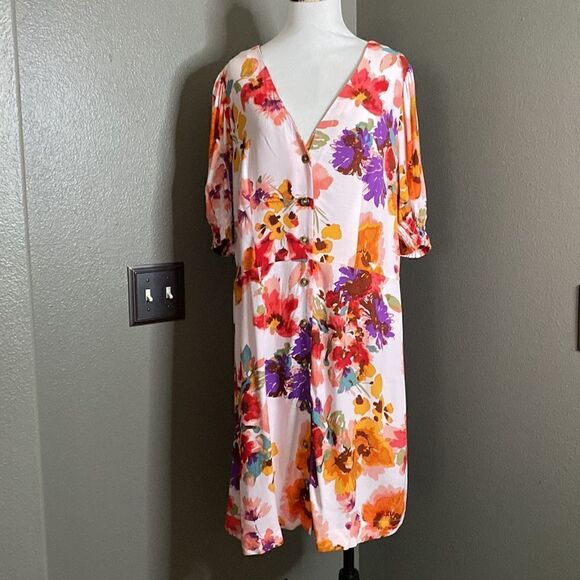 H&M Floral Puff-sleeved Dress Button Down Front Mini Length - Picture 13 of 15